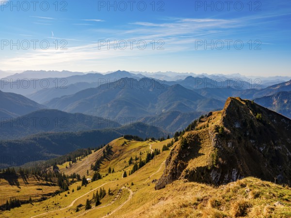 Alpine panorama from the Rotwand, Mangfall mountains, Spitzingsee, Upper Bavaria, Bavaria, Germany, Europe