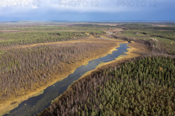 Drone image, aerial view, lakes, moor landscape, Vuostimonjoki, Lapland, Finland, Europe