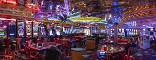 Las Vegas, Nevada, USA, March 10, 2024: Casino gambling blackjack and slot machines waiting for gamblers and tourist to spend money, North America