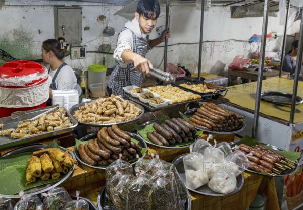 Food stall at Luang Prabang night market, Laos, Asia