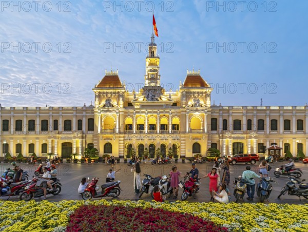 Ho Chi Minh City Hall lit up at night, Saigon, Vietnam, Asia