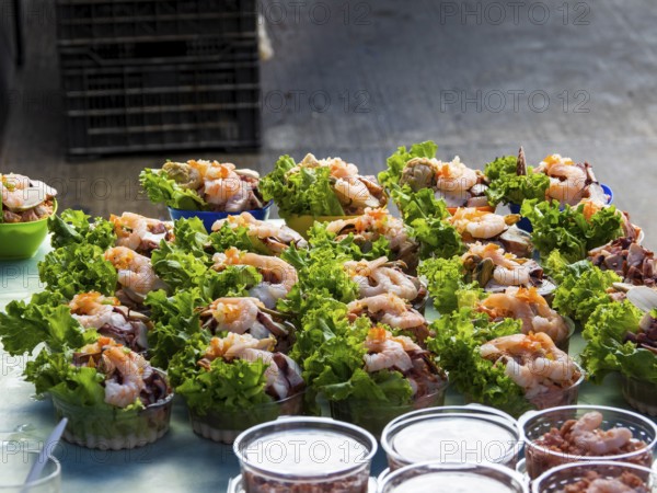 Ceviche at the fish market, Mercado Angelmo, Puerto Montt, Chile, South America