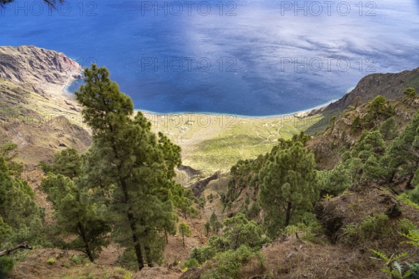 View from the Mirador de Las Playas to the east coast near Las Playas, El Hierro, Canary Islands, Spain, Europe