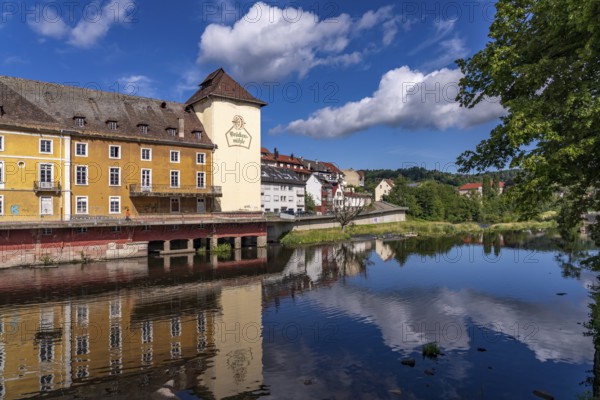 Bridge mill in Gernsbach and the river Murg, Murg Valley, Black Forest, Baden-Württemberg, Germany, Europe