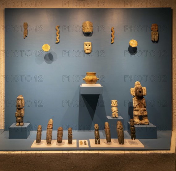 Mexcala style offerings to Tlaloc, god of rain, archaeological site and museum of Templo Mayor, Mexico City, Mexico, Central America