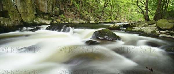 The River Bode with rapids and boulders in the Bode Valley between Thale and Treseburg, Harz Mountains, Saxony-Anhalt, Germany, Europe
