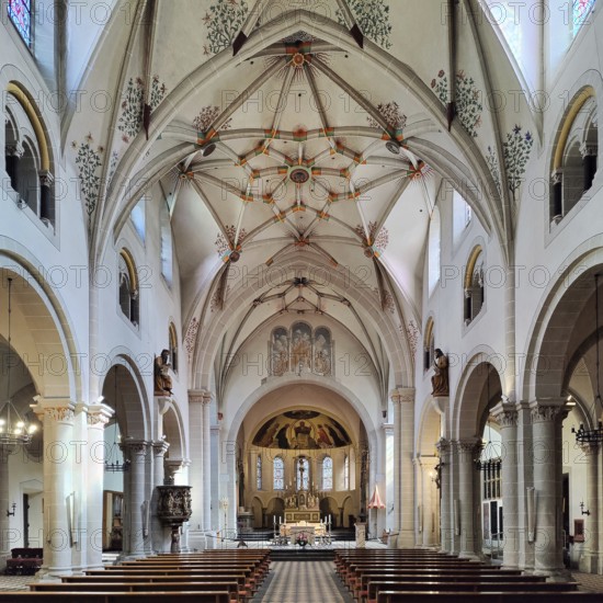 Interior facing east with unstructured half-dome above the apse, St Castor's Basilica, Kastor Church, Koblenz, Rhineland-Palatinate, Germany, Europe
