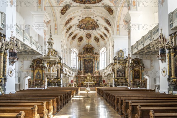 Interior of St Peter's Basilica in Dillingen an der Donau, Bavaria, Germany, Europe