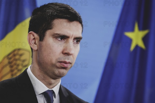 Mihai Popsoi, Foreign Minister of Moldova, photographed during a press conference with the German Foreign Minister following a joint meeting in Berlin, 9 April 2024 / Photographed on behalf of the Federal Foreign Office