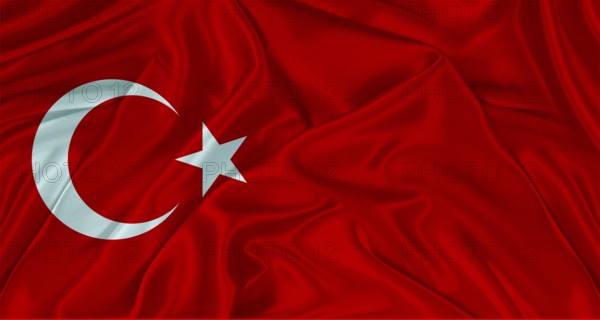 Close up of flag of Turkey with cloth texture. Realistic Turkey flag waving