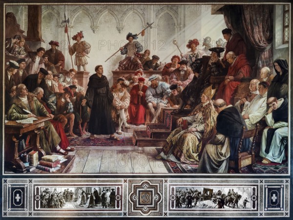 Martin Luther at the Diet of Worms in 1521, mural in the Kaisersaal Goslar by Hermann Wislicenus, Lower Saxony, Germany, Europe