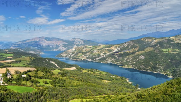 France, French Maritime Alps, region Provence-Alpes-Côte d'Azur, Département Haute Alpes, lake Serre-Poncon, Champs, travel landscape nature Alps, Europe