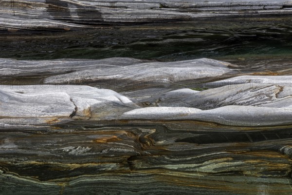 Rocks, rock structures, Verzasca River, near Lavertezzo, Verzasca Valley, Valle Verzasca, Canton Ticino, Switzerland, Europe