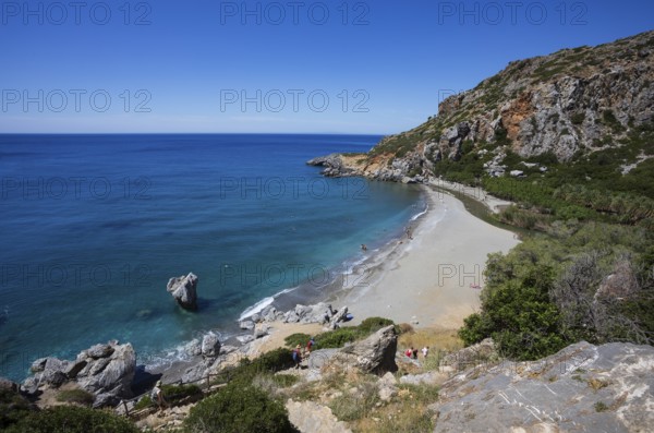 Preveli Beach at the end of the Kourtaliatiko Gorge, south coast, Crete, Greece, Europe