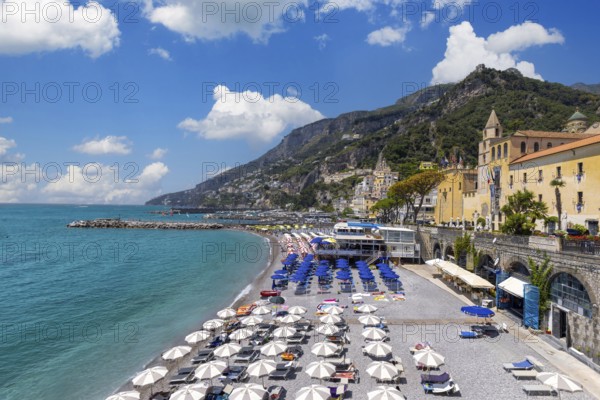 Italy, Amalfi town colorful architecture and Campania Amalfi coast landscapes, Europe