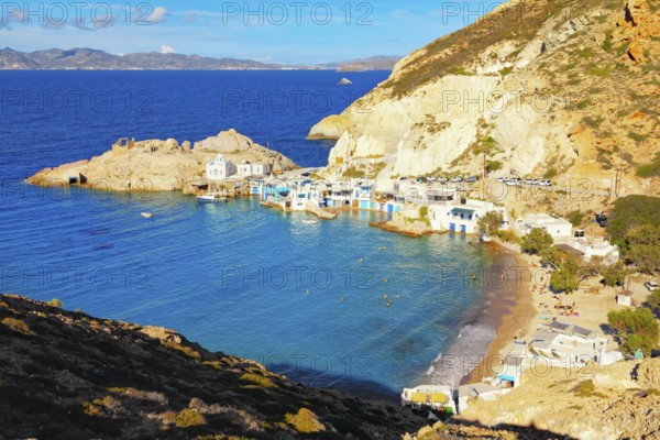 Firopotamos village, high angle view, Firopotamos, Milos Island, Cyclades Islands, Greece, Europe