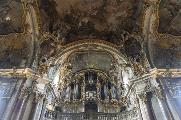 Organ in the interior of the Pilgrimage Church of the Visitation of the Virgin Mary / Käppele on the Nikolausberg, Würzburg, Lower Franconia, Bavaria, Germany, Europe
