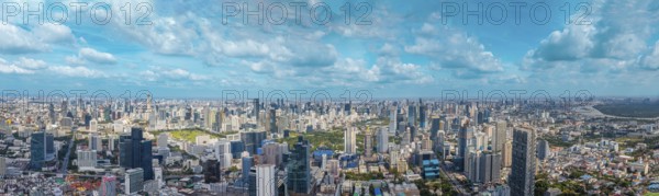 Panoramic view of Bangkok skyline downtown in business financial center from King Power Mahanakhon