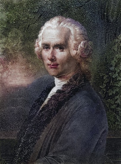Jean-Jacques Rousseau (born 28 June 1712 in Geneva, died 2 July 1778 in Ermenonville near Paris) was a Genevan writer, philosopher, pedagogue, naturalist and composer, Historical, digitally restored reproduction from a 19th century original, Record date not stated