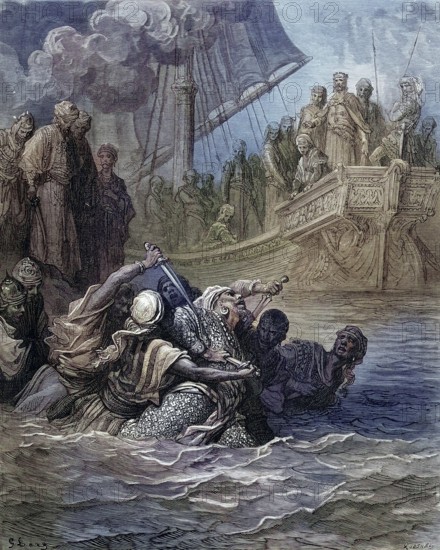 Death of Almoadam during the seventh crusade 1249 1250, Historical, digitally restored reproduction from a 19th century original, Record date not stated