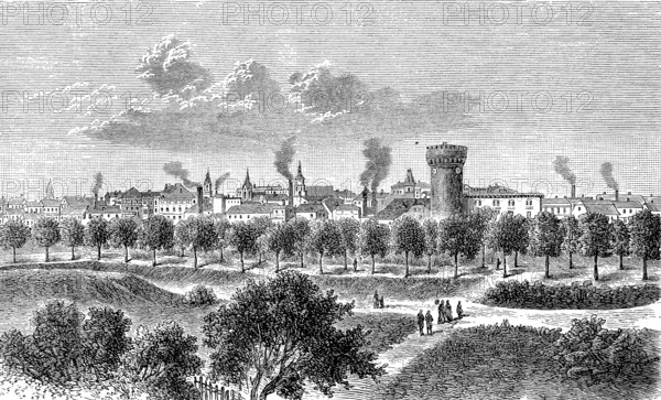 The town of Cottbus, Kottbus, in Brandenburg, Germany, in 1880, Historical, digital reproduction of an original from the 19th century, Europe