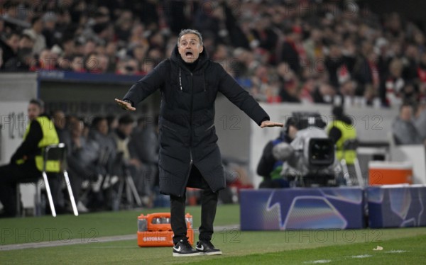 Coach Luis Enrique FC Paris Saint-Germain PSG on the sidelines gesture Champions League, MHPArena, MHP Arena Stuttgart, Baden-Württemberg, Germany, Europe