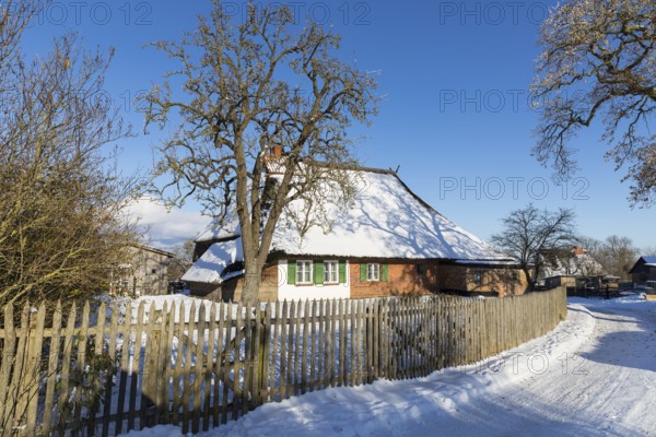 Thatched house in the snow, Hoben, Wismar, Mecklenburg-Vorpommern, Germany, Europe