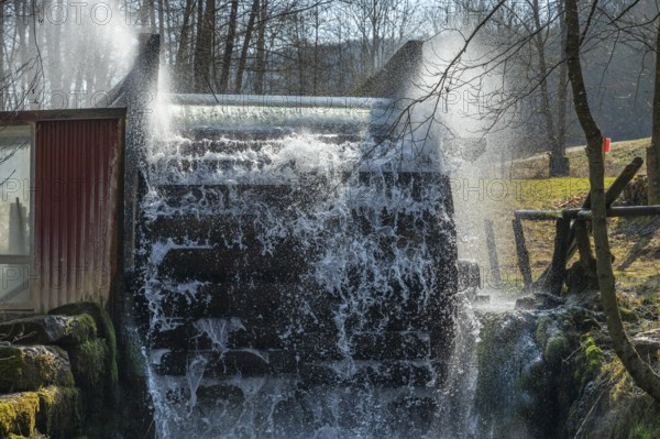 Old waterwheel on the Trubach, Egloffstein, Upper Franconia, Bavaria, Germany, Europe