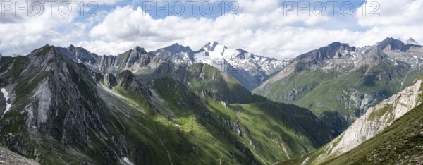 Mountain panorama, mountain peak of the Venediger group with Rötspitz peak, Lasörling Höhenweg, Hohe Tauern National Park, East Tyrol, Tyrol, Austria, Europe