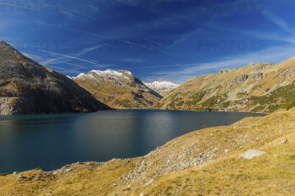 Kölnbrein reservoir on a bright sunny morning. Carithia, Austria, Europe