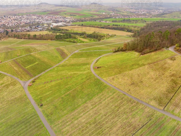 Fields and roads around a village, with horizon and clear view, Großbottwar, Landkreis Ludwigsburg, Baden-Württemberg, Germany, Europe