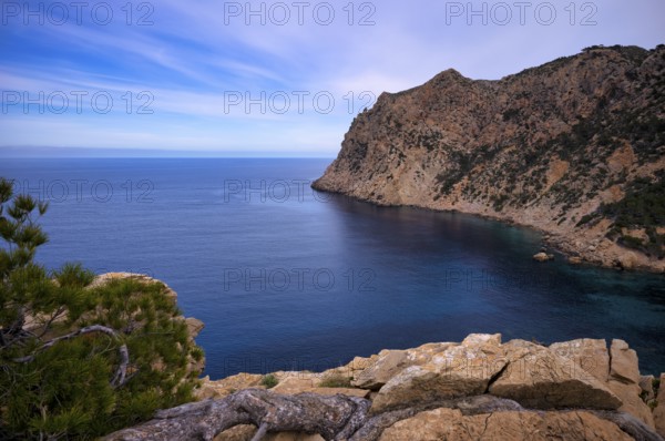 Bay, rocky coast near Sant Elm, San Telmo, Andratx, Tramuntana Mountains, Serra de Tramuntana, Balearic Islands, Majorca, Balearic Islands, Spain, Europe