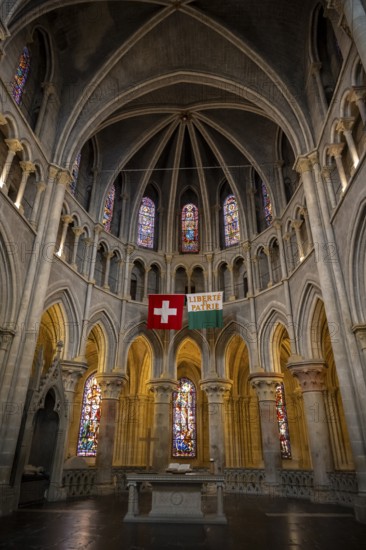 Notre-Dame Cathedral, former episcopal church of the diocese of Lausanne, today the main reformed church of the city of Lausanne, Canton of Vaud, Switzerland, Europe