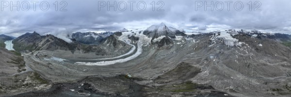 Aerial view, Alpine panorama, mountain landscape with glacier Glacier de Cheilon and summit Mont Blanc de Cheilon, Valais, Western Alps, Switzerland, Europe
