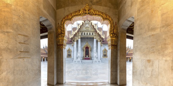 Marble temple, made of Carrara marble, Wat Benchamabopit, back of the Ubosot, temple in the Dusit district, Bangkok, Central Thailand, Thailand, Asia