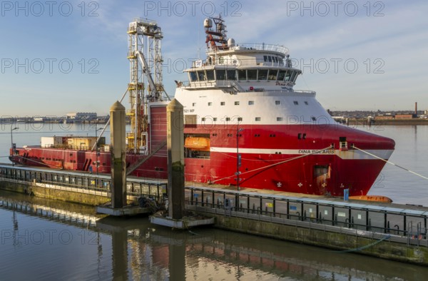 Dina Polaris built 2017 integrated geotechnical survey multi-purpose vessel at quayside, River Mersey, Liverpool, Merseyside, England, UK