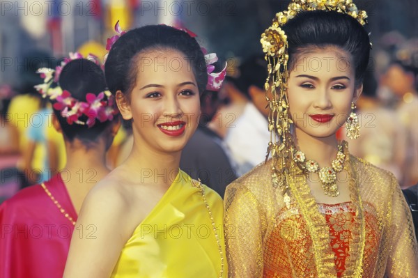 Thai women smiling, Flower festival, Chiang Mai, Thailand, Asia
