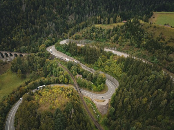 Winding road through wooded area, Ravenna Gorge, Black Forest, Germany, Europe
