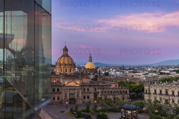 Mexico, Central Guadalajara Cathedral panoramic view in historic center Plaza de Armas, Central America