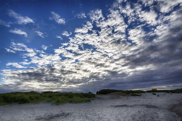 Sandy beach beach, evening sky, spring clouds, Carne Beach, Wexford, Gerrans Bay, Roseland Peninsula, Ireland, Europe