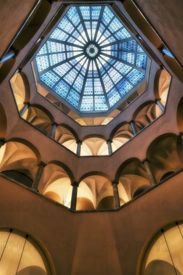 Atrium with glass dome in a commercial building, Zurich, Switzerland, Europe