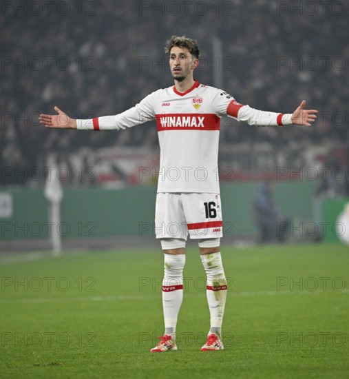 Atakan Karazor VfB Stuttgart (16) Gesture Gesture DFB Cup, MHPArena, MHP Arena Stuttgart, Baden-Württemberg, Germany, Europe