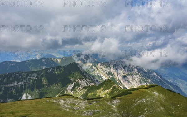 View from the Gamsfeld into the Osterhorn group, Russbach, Salzkammergut, Salzburg province, Austria, Europe