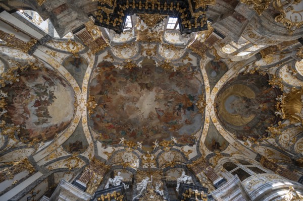Vaulted ceiling with frescoes in the court chapel of the Würzburg Residence, consecrated in 1743, Würzburg, Lower Franconia, Bavaria, Germany, Europe