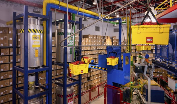 LEGO factory, granulate, transport, warehouse, production facility, manufacturing, LEGOLAND theme park, logo, Germany, Günzburg, Bavaria, Germany, Europe