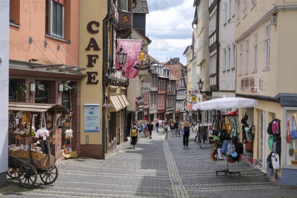 Marburg, Hesse, Germany, old town, pedestrian zone in the upper town, shops in Wettergasse, Europe