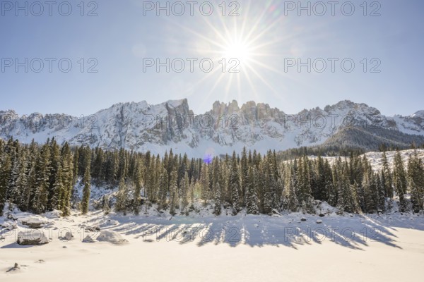 Beautiful landscape of the Mountain silhouettes of the Sexten Dolomites on a sunny winter day, South Tyrol, Trentino-South Tyrol, Alto-Adige, Italy, Europe