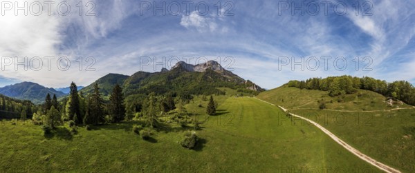 Drone image, Eisenaualm with Schafberg, Osterhorn group, Salzkammergut, Salzburg province, Austria, Europe
