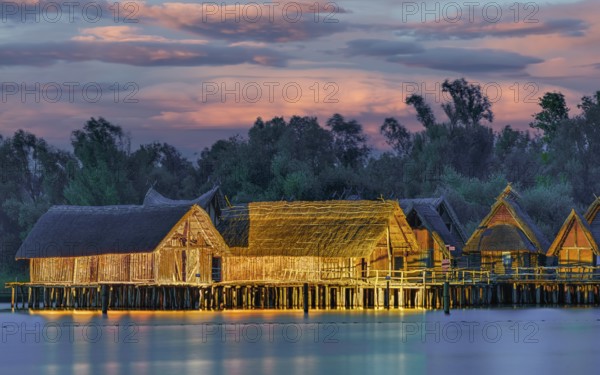 Lake Constance pile dwellings Panorama illuminates Germany