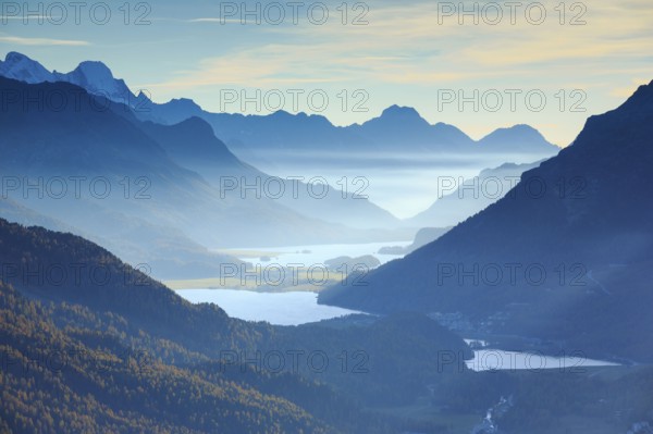 View from Muottas Muragl, Upper Engadine, Grisons, Switzerland, Europe